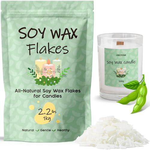 UNOTENA Vaxflingor för sojavax, premium naturligt ljusvax, 100 % sojavax för tillverkning av ljus från ekologisk bondgård, utan tillsatser, ofarligt och rent [1 KG ]