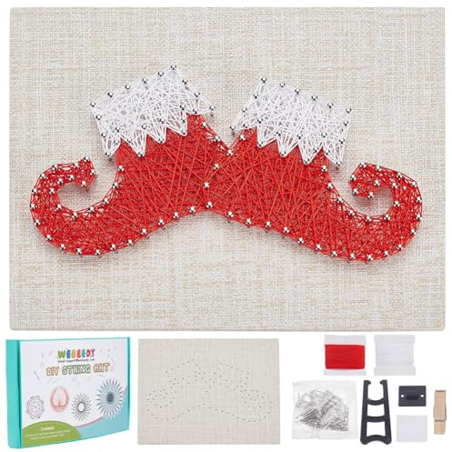 WEBEEDY Kit de arte de cuerda de zapatos de elfo de Navidad, 3D, manualidades, haz tu propia tabla de arte de cuerda con soporte, botas de elfo de Papá Noel, actividad artística de cuerda completa con