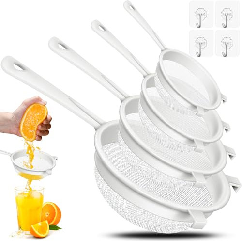 FSWWSF 4 StüCk Sieb Set Doppelohr Sieb Plastik KüChensieb Set FüR KüChe Mit Griff FüR GemüSe,Obst,Kaffee,Saft (40 Mesh)