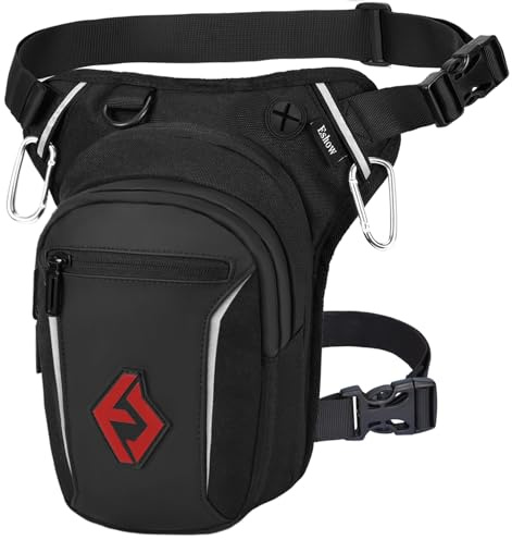 Eshow Marsupio da Gamba Moto, Borsa Cosciale Espandibile con Striscia Riflettente e Cintura Regolabile per Uomo Donna, Borsello Sportivo con Multitache per Ciclismo Viaggio Campeggio Pesca Nero