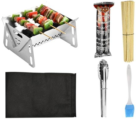 Zuasdvnk Barbecue au charbon de bois pliable - Barbecue de table en acier inoxydable - Barbecue pliable avec barres et blocs de charbon pour cuisiner en plein air, camping, barbecue dans la cour