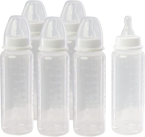 Earth And Wear 6 Pack of Baby Milk and Water Bottles, Soft Silicone Medium Flow Teats 250ml 8.4oz, Great for Home Nursery or Travel Bags, 0+ Months