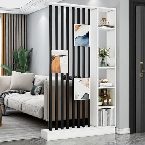 Wall Room Divider Modern Storage Cabinet Display Bookshelf Screen with Shelves Temporary Tall Privacy Panel Partition for Home Office Dorm Floor Ceiling Decorative(White-black,120*24*200cm/47*9.5*79in