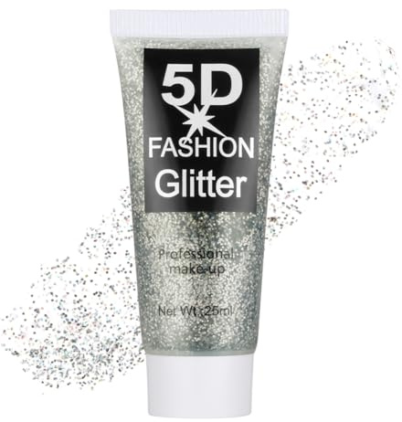 AYBUY Body Glitter Gel, 25ml Fine Face Glitter Gel Holographic Mermaid Sequins Sparkling Festival Party Lotion for Face, Eye, Hair, Nail Makeup and DIY Art (Silver White)