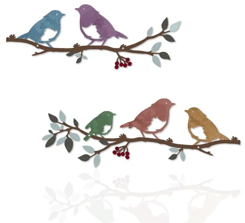 Pduoduo 2 piezas de arte de pared de metal pájaro en rama, Multicolor pájaros de amor en una rama, silueta de pájaro de metal para sala de estar, jardín, dormitorio, oficina, decoración de pared