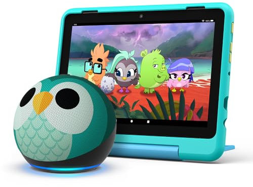 Amazon Fire HD 8 Kids Pro tablet, Hello Teal + Echo Dot Kids, Owl | With 1 year of Amazon Kids+ content | Kids Pack