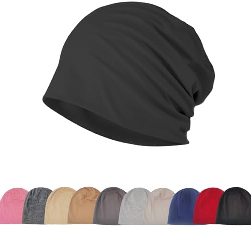 Slouch Beanie Dünne leichte Schwarz Baumwollmütze für Damen und Herren