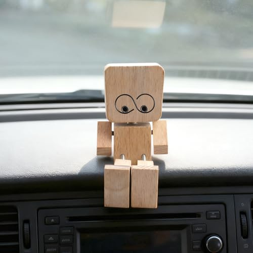 EXIN DECHEN Hombrecito de Madera Oscilante, Accesorios para el Interior, Figura de Madera Hecha a Mano con Patas Agitadas, Divertida Figuras de Maderas para Coche con