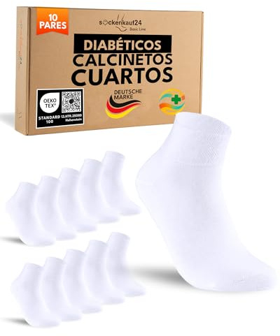 sockenkauf24 10 Pares Calcetines Diabéticos Cortos sin Elástico y sin Costuras con Cintura de Confort Hombre Mujer Algodón