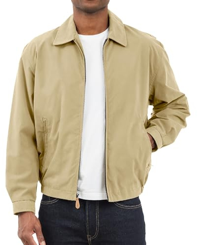 LONDON FOG Giacca da Golf Foderata in Rete Leggera con Zip Giacchetto Cotone, Camel, XL Uomo