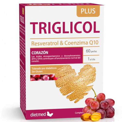 Omega 3 para el Corazón con Coenzima Q10 y Resveratrol - Aceite de Pescado con EPA y DHA - Apoyo al Funcionamiento Normal del Corazón - Complemento Cardiovascular con Vid Roja - 60 Perlas - DietMed