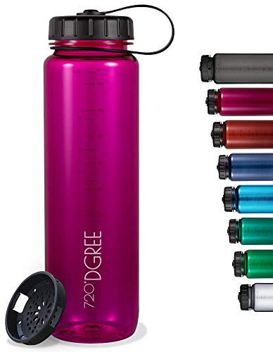 720°DGREE Botella de Agua Basic “simplBottle” – 1 Litro, 1000ml, Rosa | Sin BPA Beber, Deportiva, Outdoor, Niños