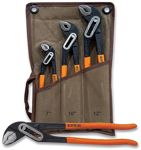 BOLTWORK Water Pump Pliers 3Pc (7”,10”,12”) CRV Steel Wide Jaw Profile Long Nose Box Joint Grips Set in Storage Pouch, 1% of Sale Value Will be Donated to Children's Hospital Sheffield