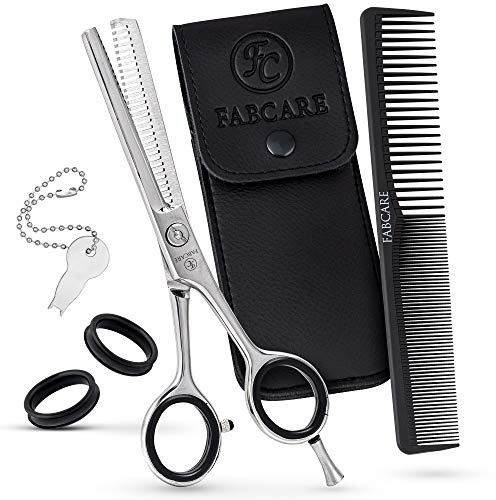 FABCARE Ciseaux à effiler professionnels avec peigne et étui – Ciseaux à désépaissir en acier à haute résistance avec vis de précision – 12,7 cm – Modelage extrêmement tranchant