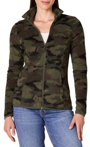Amazon Essentials Women's Classic-Fit Full-Zip Polar Soft Fleece Jacket, Outerwear Coat with Cuffs, Green Camo, Large
