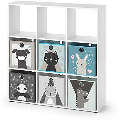 Vicco Kinderregal Nove, Weiß, 104 x 108 cm | mit 6 Faltboxen, geeignet zur Aufbewahrung von Spielzeug und Büchern