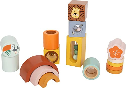 Small Foot Blocchi da Costruzione e Scoperta Safari, Gioco motricità e sensoriale per Bambini, in Legno, 12230