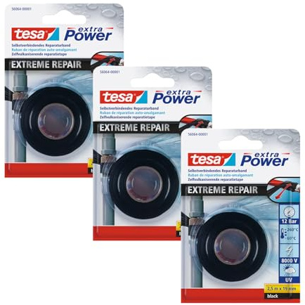 tesa Extra Power Extreme Repair Repair Tape Pack of 3 Self-Welding Silicone Repair Tape for Insulation and Sealing 3 x 2.5 m 19 mm Black