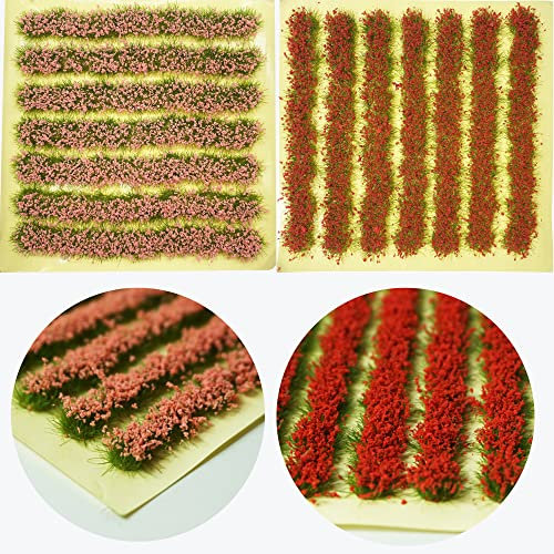 Cayway 2 Farbe Scenics Gras Grasbüschel, Grasbüschel Flower Grass Tufts Sandtisch Scenics Gras Gaming Base Statische für DIY Architektur Gebäude Modelleisenbahn Zug Diorama Garten, Rosa und Rot
