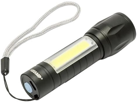 VELAMP THOR MAX: torcia ricaricabile LED 1W con funzione zoom e lanterna laterale.