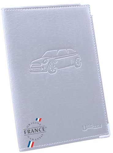 Ugozen Pochette Carte Grise Luxeo | Porte Papier Voiture Etui 3 Volets Cristal Inclus Gris