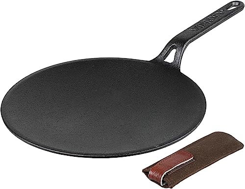 Vinod Legacy - Sartén de hierro fundido presazonado, sartén plana/Tawa para crepe, Chapati, Roti, 30 cm, color negro con funda de seguridad para mango que se mantiene fresco (LEGACY-TAWA-30)