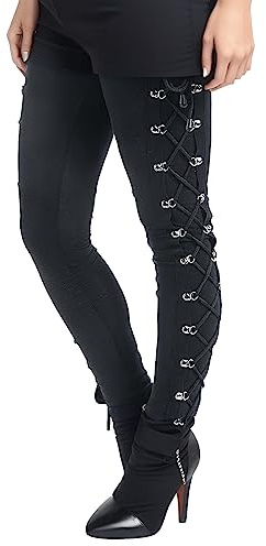 Pantalon Steampunk Femme élastique Skinny, Pantalon Gothique à Lacets,Pantalon Victorienne avec Rivet Fashion avec Cuir Boucle Rétro pour Halloween Cour Renaissance Noël Carnaval Médiévale Pantalons