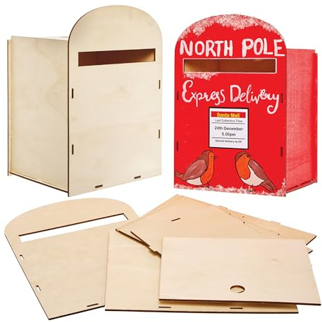 Baker Ross FX846 Post Box Kit - 1 kit, Wood Crafts for Kids to Paint and Decorate, 23cm x 23cm x 33cm, 9 x 9 x 13
