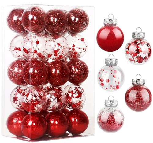 Dremisland 30 Stück Große Weihnachtskugeln Set 60mm Bruchsicher Weihnachtsbaumschmuck Rot Christbaumkugeln Acryl Glitzer Kugeln Weihnachtsbaum Hängende Ornamente für Urlaub Party Weihnachtsdekoration