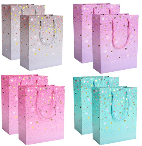 Radsocken 8 Pcs Gift Bags,Medium Gift Bags for Presents with Handle for Men Women Birthday Wedding Baby Shower Festival(Star pattern)