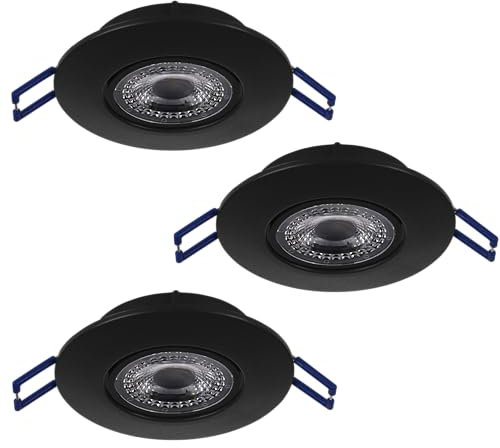 Eglo Set of 3 recessed LED Lamps Zujar, Ceiling spotlights Made of Plastic in Black, Wall spot Lights, Warm White, Ø 8.5