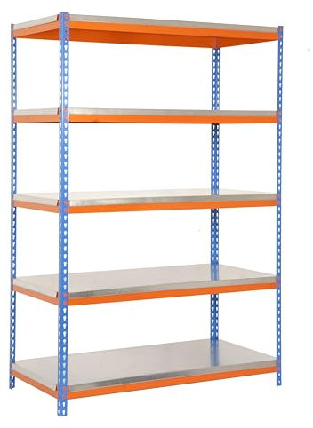 PROREGAL Schwerlastregal Metal YETI Light Five | HxBxT 200x120x60cm | Fachlast 300kg | Blau-Orange | Regal Standregal Werkstattregal Lagerregal Kellerregal