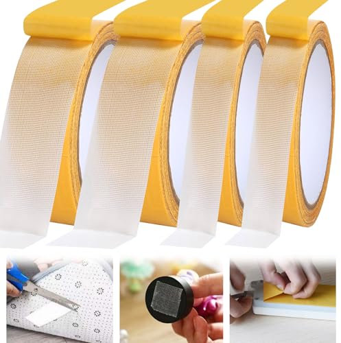 XTDMJ 4 rollos de cinta adhesiva de doble cara extra fuerte, cinta adhesiva de doble cara, fácil de cortar y quitar, ideal para alfombras, fotos, paredes, cocina, hogar, escuela, coche o exterior