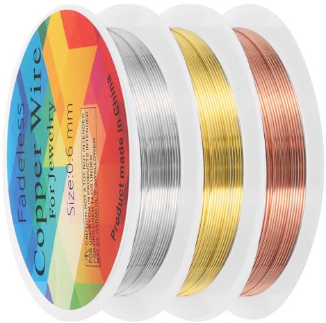 sourcing map 0.6mm/22 Gauge Copper Wire for Jewelry Making, 3 Roll Craft Tarnish Resistant Beading Wire for Jewelry Making Supplies DIY (Gold Silver Red Bronze)