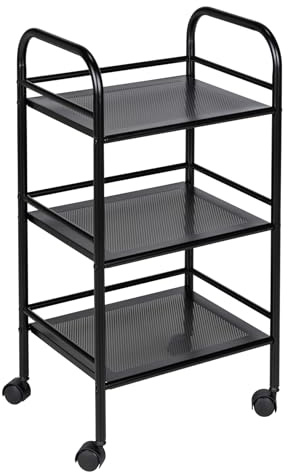 WENKO Badwagen mit 3 Etagen, Beistellwagen mit Rollen, aus lackiertem Stahl, 41 x 75 x 32 cm, Schwarz