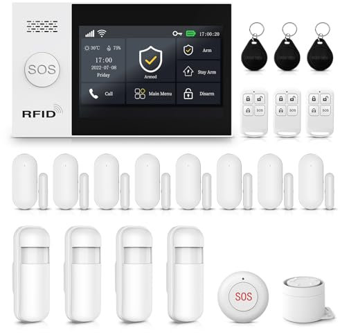 XNY Voller Touchscreen Funk Alarmanlage Haus,4G Haus Alarmanlage Komplett Set, WLAN Alarmanlage Wohnung mit APP Alarm, 21-Stück-Kit (Fenster Tür Sensoren, Bewegungsmelder, Fernbedienungen, Sirene)