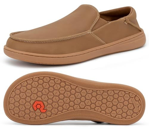Pulltop Men's Barefoot Wide Toe Box Shoes - Zero Drop Leather Slip On Dress Shoes Non Slip Walking Shoes for Men Tobacco Size 9 Wide