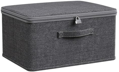 Scatola richiudibile pieghevole con coperchio, organizer pieghevole con chiusura a combinazione, per armadio o sotto il letto, grigio (40 x 30 x 21 cm)