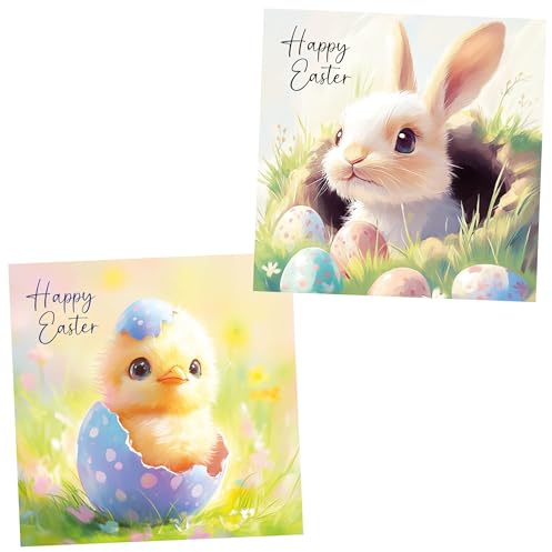 Easter Cards Pack of 10. Each multipack contains 2 different Easter Chick and Bunny Designs. Ecofriendly, recyclable, plastic free cards, envelopes and box. Blank Inside.