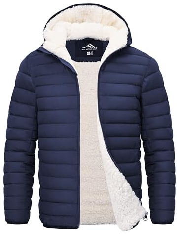 Peakwell Men's Water-Resistant Winter Jacket Down Jacket, Dark Blue, L