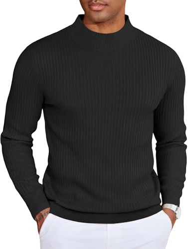 COOFANDY Mens Mock Neck Jumpers Long Sleeve Pullover Winter High Neck Sweater Knitted Turtleneck Jumper for Men Black M