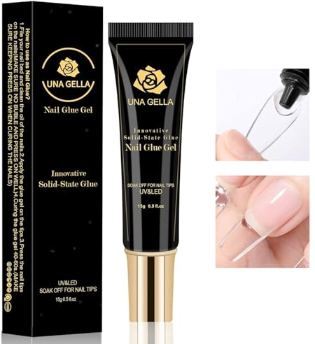 UNA GELLA Pegamento para uñas 15ml Nail Gel Glue – Requiere curado con lámpara, UV/LED no incluido, pegamento superresistente para uñas postizas, uñas acrílicas, puntas de gel suave y extensiones de