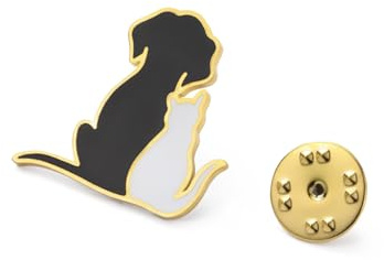 Dreamtimes Carino gatto spilla cane spilla per le donne uomo gatto e cane coccole in acciaio inox Lapel Pin unico Pet Lover regalo per l'amante degli animali (Cane, Oro)