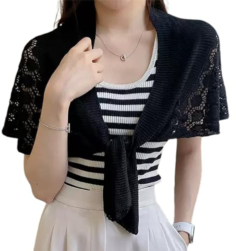 NiceYnn Women Crochet Shawl Wrap Solid Knitted Front Cross Cardigan Outwear | Poncho Knotted Cape Scarf Shoulder Tops Wrap False Collar Sun-Proof Shawl Sweater for Air-Conditioned Rooms