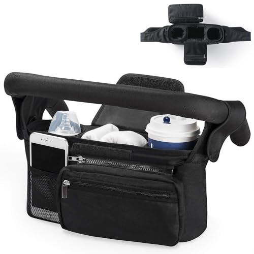 SUQ Bolsa Organizadora de Cochecitos para Mamá, Se puede colgar de espaldas, Bolsos Carritos Bebe, Multifuncional Gran Capacidad para Almacenar, Bolsa Organizadora para Cochecitos Universal (Negro,L)