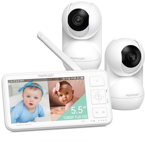 momcozy babymonitor med 2 kameror, 5,5 tum 1080P FHD-video babymonitor med 2 kameror