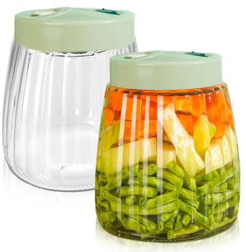 2 stycken fermenteringsglas, 1,4 l fermenteringsglas med dubbelventil, lufttäta konserveringsburkar av blyfritt glas, fermenteringsburk för att jäsa kimchi, surkål, sylt, nötter, honung