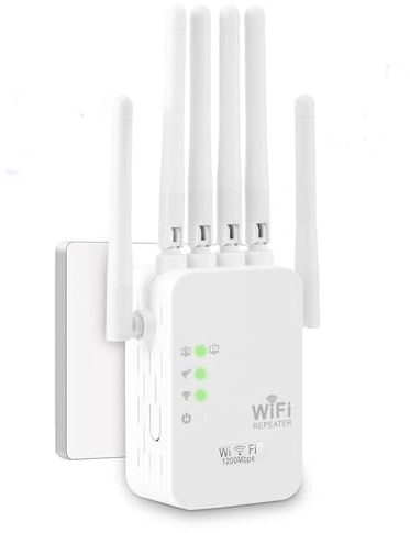 WiFi Extender Range Booster 1200Mbps, WIFI Repeater Dual Band 5GHz & 2.4GHz, WiFi Signal Amplifier with 6 Antennas & 2 LAN/WAN ports for Home and Office, Wireless Internet Booster