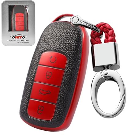 ontto Nyckelfodral bilnyckel fodral skyddsfodral passar för Chery Tiggo 8 Pro Plus Tiggo 7 Max Arrizo 5 Omoda C5 EV 9 Ebro S400 S700 S800 DR6.0 TPU nyckelhus nyckelring 4 knappar – A röd