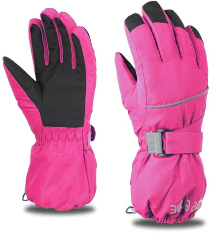 Azarxis Guantes Infantiles de Invierno Impermeables y Resistentes al Viento Transpirables, Térmicos y Cálidos para niños y niñas de 4 a 14 años (S (para 4~6 años), Rosa)